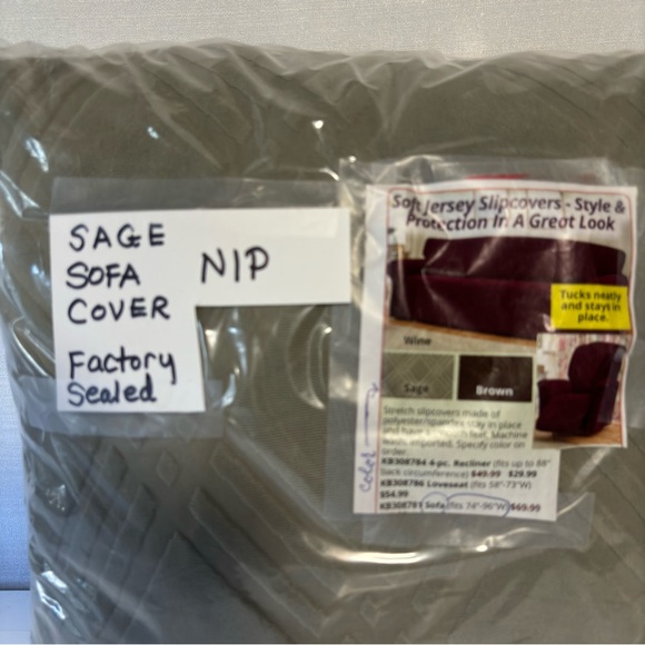 Sofa Cover Stretch Jersey Slipcovers fits 74-96” width Sage Factory Sealed NIP - Picture 6 of 7